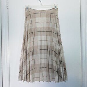 vintage 70s a-line high waist pleated brown plaid midi skirt size S